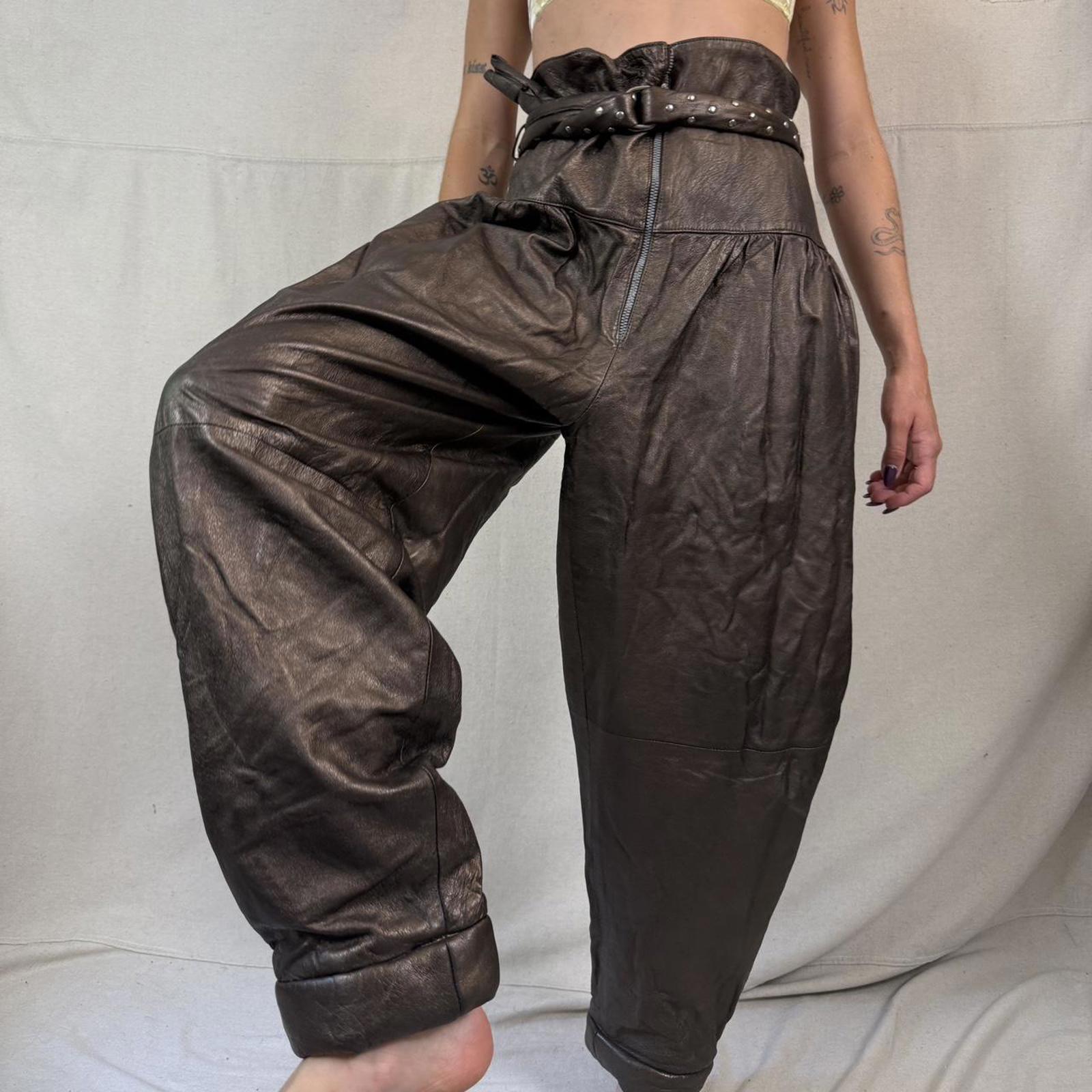 Vintage Timmi Italy Brown Leather Pants Adjustable Waist